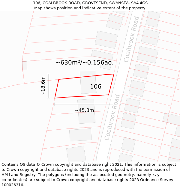 106, COALBROOK ROAD, GROVESEND, SWANSEA, SA4 4GS: Plot and title map