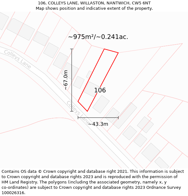 106, COLLEYS LANE, WILLASTON, NANTWICH, CW5 6NT: Plot and title map