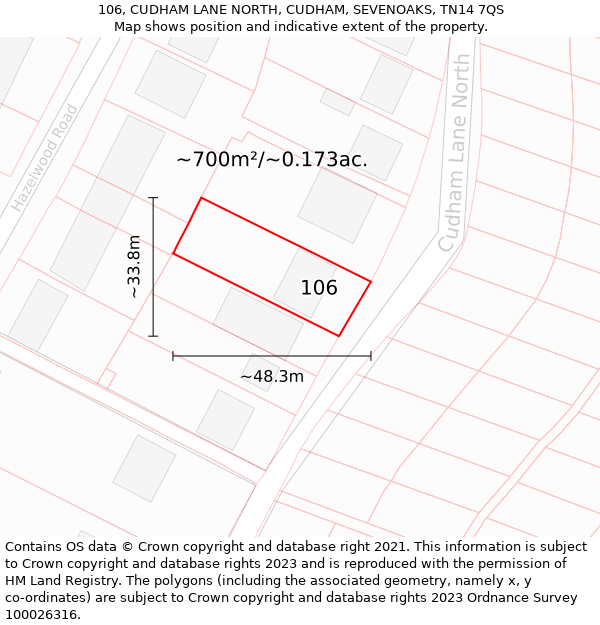 106, CUDHAM LANE NORTH, CUDHAM, SEVENOAKS, TN14 7QS: Plot and title map