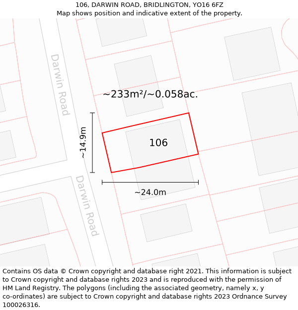 106, DARWIN ROAD, BRIDLINGTON, YO16 6FZ: Plot and title map