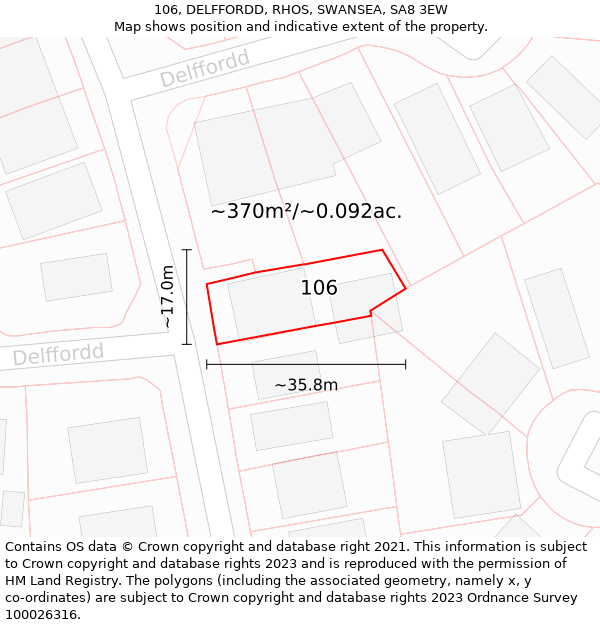 106, DELFFORDD, RHOS, SWANSEA, SA8 3EW: Plot and title map