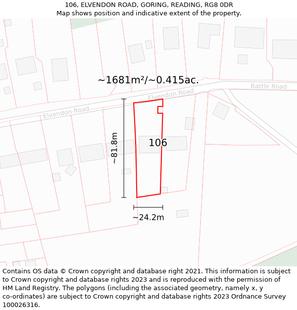 106, ELVENDON ROAD, GORING, READING, RG8 0DR: Plot and title map