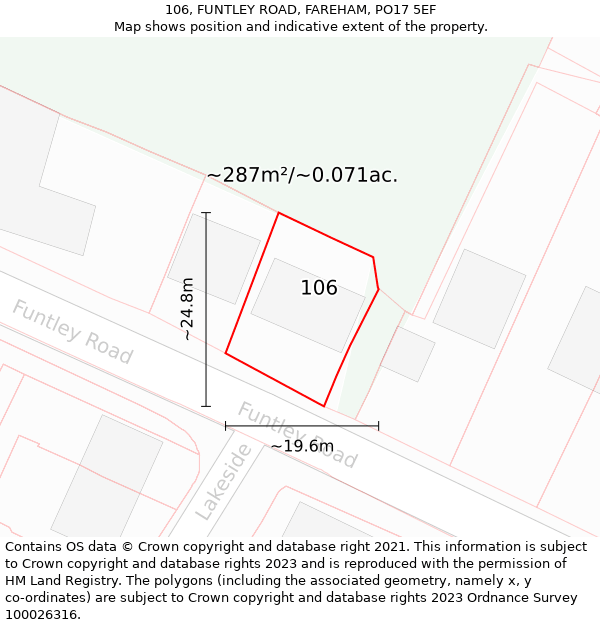 106, FUNTLEY ROAD, FAREHAM, PO17 5EF: Plot and title map