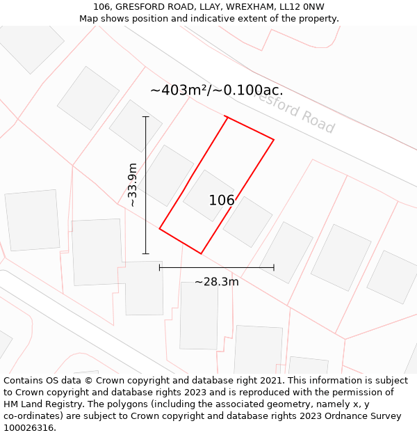 106, GRESFORD ROAD, LLAY, WREXHAM, LL12 0NW: Plot and title map