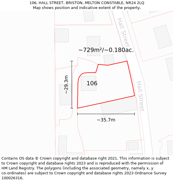 106, HALL STREET, BRISTON, MELTON CONSTABLE, NR24 2LQ: Plot and title map