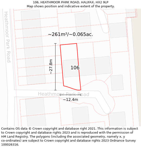 106, HEATHMOOR PARK ROAD, HALIFAX, HX2 9LP: Plot and title map