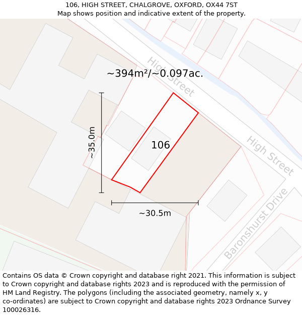 106, HIGH STREET, CHALGROVE, OXFORD, OX44 7ST: Plot and title map