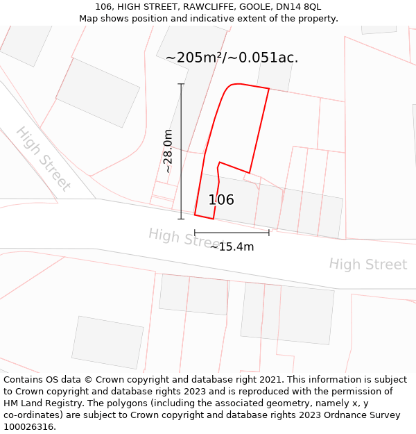 106, HIGH STREET, RAWCLIFFE, GOOLE, DN14 8QL: Plot and title map