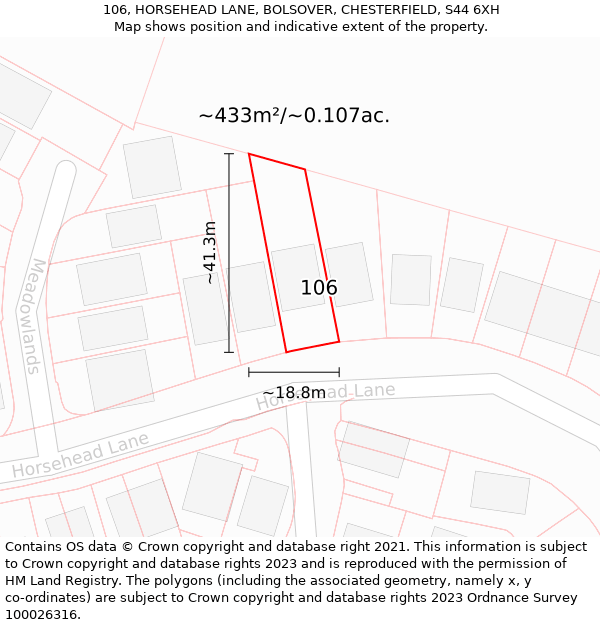 106, HORSEHEAD LANE, BOLSOVER, CHESTERFIELD, S44 6XH: Plot and title map