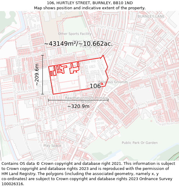 106, HURTLEY STREET, BURNLEY, BB10 1ND: Plot and title map
