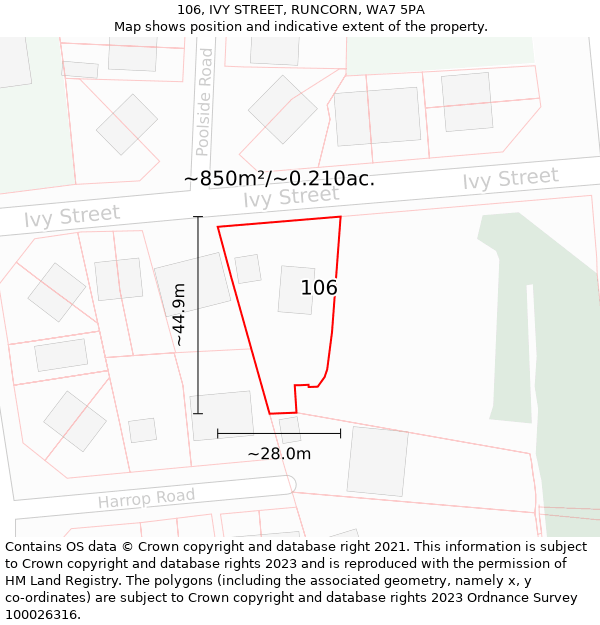 106, IVY STREET, RUNCORN, WA7 5PA: Plot and title map