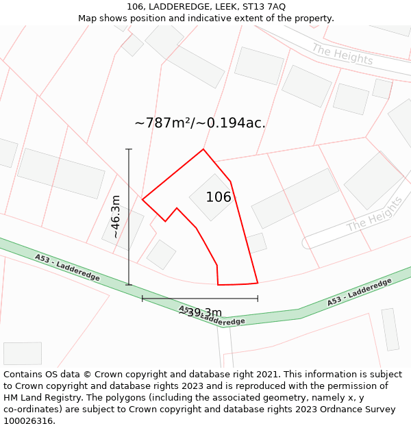 106, LADDEREDGE, LEEK, ST13 7AQ: Plot and title map