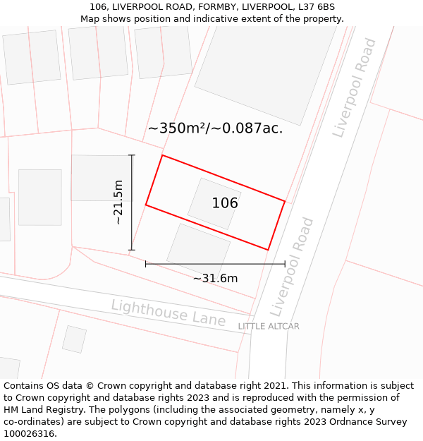 106, LIVERPOOL ROAD, FORMBY, LIVERPOOL, L37 6BS: Plot and title map