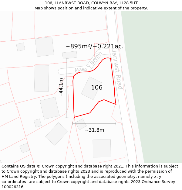 106, LLANRWST ROAD, COLWYN BAY, LL28 5UT: Plot and title map