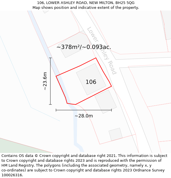 106, LOWER ASHLEY ROAD, NEW MILTON, BH25 5QG: Plot and title map