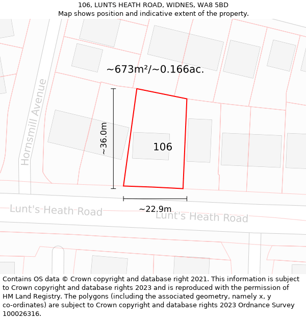 106, LUNTS HEATH ROAD, WIDNES, WA8 5BD: Plot and title map