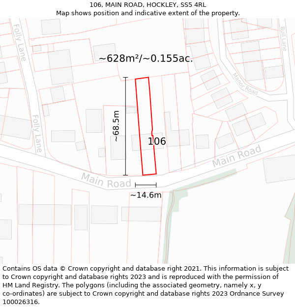 106, MAIN ROAD, HOCKLEY, SS5 4RL: Plot and title map