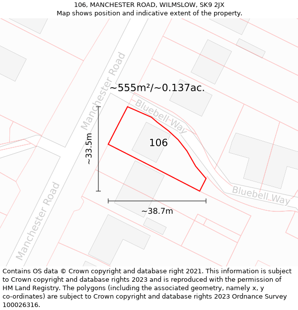 106, MANCHESTER ROAD, WILMSLOW, SK9 2JX: Plot and title map