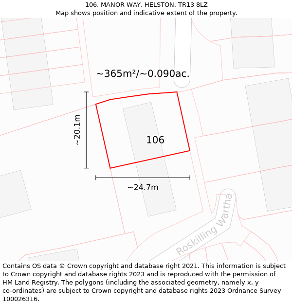 106, MANOR WAY, HELSTON, TR13 8LZ: Plot and title map