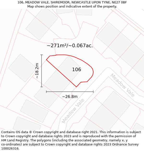 106, MEADOW VALE, SHIREMOOR, NEWCASTLE UPON TYNE, NE27 0BF: Plot and title map