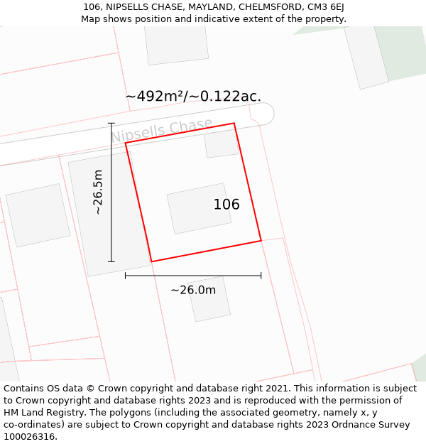 106, NIPSELLS CHASE, MAYLAND, CHELMSFORD, CM3 6EJ: Plot and title map