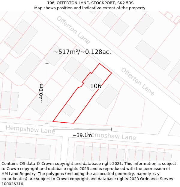 106, OFFERTON LANE, STOCKPORT, SK2 5BS: Plot and title map