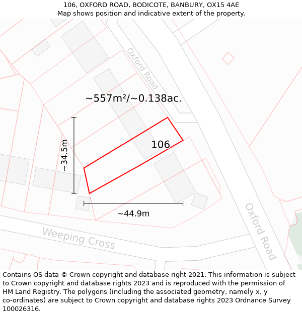 106, OXFORD ROAD, BODICOTE, BANBURY, OX15 4AE: Plot and title map