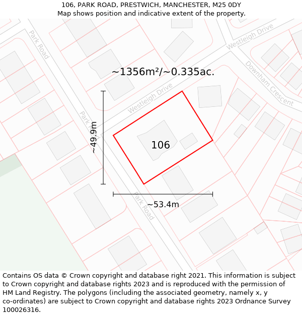 106, PARK ROAD, PRESTWICH, MANCHESTER, M25 0DY: Plot and title map