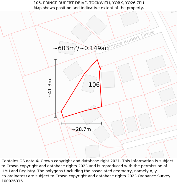 106, PRINCE RUPERT DRIVE, TOCKWITH, YORK, YO26 7PU: Plot and title map