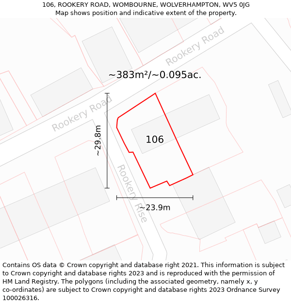 106, ROOKERY ROAD, WOMBOURNE, WOLVERHAMPTON, WV5 0JG: Plot and title map
