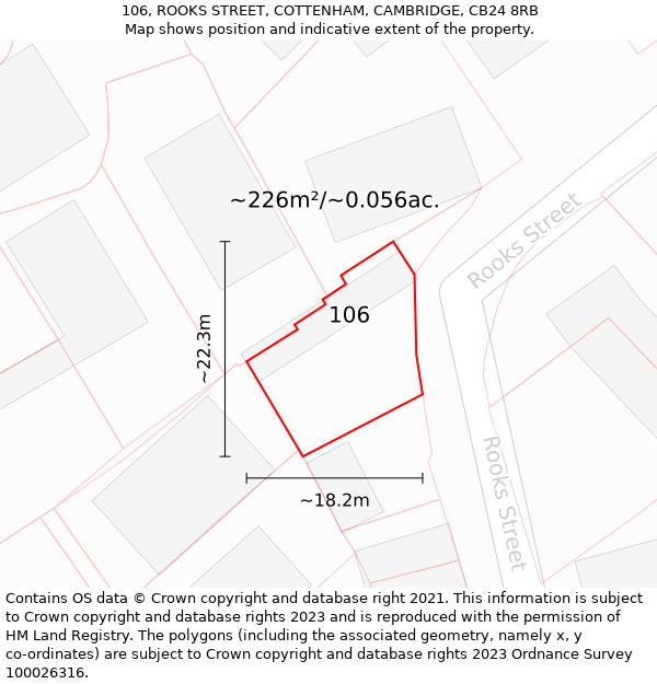 106, ROOKS STREET, COTTENHAM, CAMBRIDGE, CB24 8RB: Plot and title map