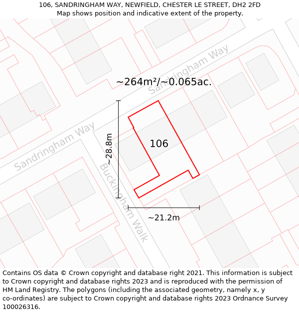 106, SANDRINGHAM WAY, NEWFIELD, CHESTER LE STREET, DH2 2FD: Plot and title map