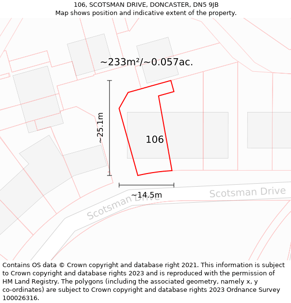106, SCOTSMAN DRIVE, DONCASTER, DN5 9JB: Plot and title map