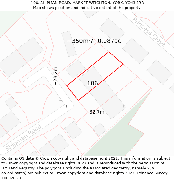 106, SHIPMAN ROAD, MARKET WEIGHTON, YORK, YO43 3RB: Plot and title map