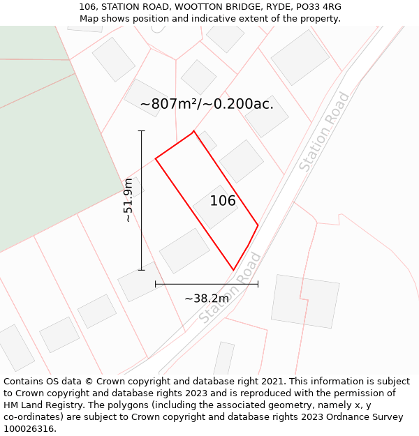 106, STATION ROAD, WOOTTON BRIDGE, RYDE, PO33 4RG: Plot and title map