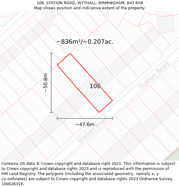 106, STATION ROAD, WYTHALL, BIRMINGHAM, B47 6AB: Plot and title map