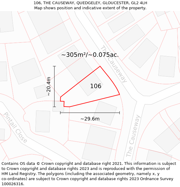 106, THE CAUSEWAY, QUEDGELEY, GLOUCESTER, GL2 4LH: Plot and title map