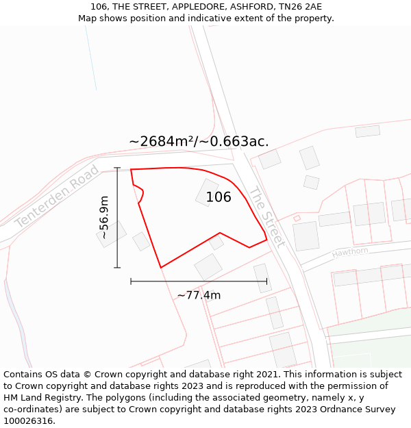 106, THE STREET, APPLEDORE, ASHFORD, TN26 2AE: Plot and title map