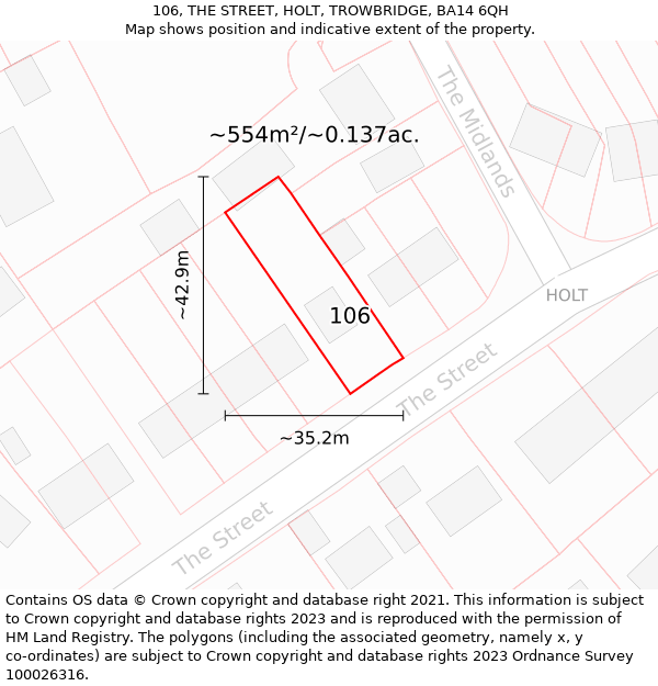 106, THE STREET, HOLT, TROWBRIDGE, BA14 6QH: Plot and title map