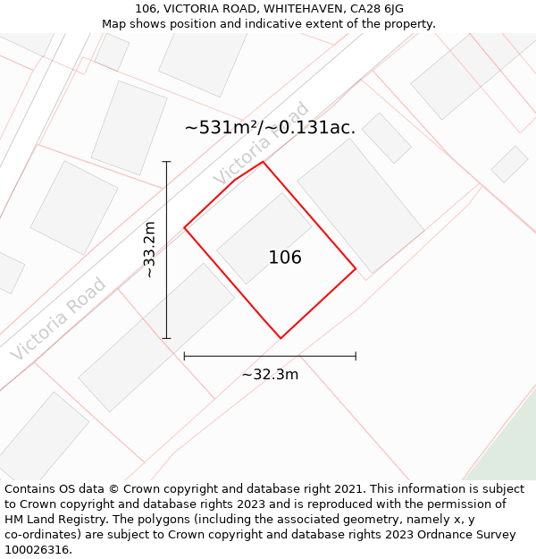 106, VICTORIA ROAD, WHITEHAVEN, CA28 6JG: Plot and title map