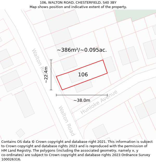 106, WALTON ROAD, CHESTERFIELD, S40 3BY: Plot and title map