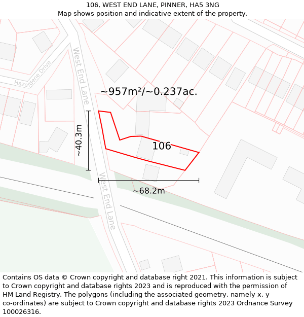 106, WEST END LANE, PINNER, HA5 3NG: Plot and title map