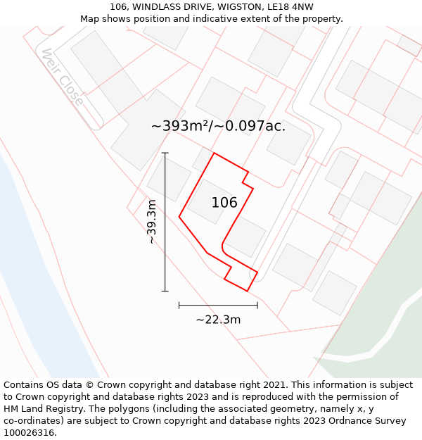 106, WINDLASS DRIVE, WIGSTON, LE18 4NW: Plot and title map