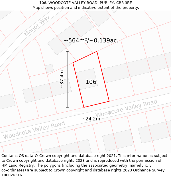 106, WOODCOTE VALLEY ROAD, PURLEY, CR8 3BE: Plot and title map