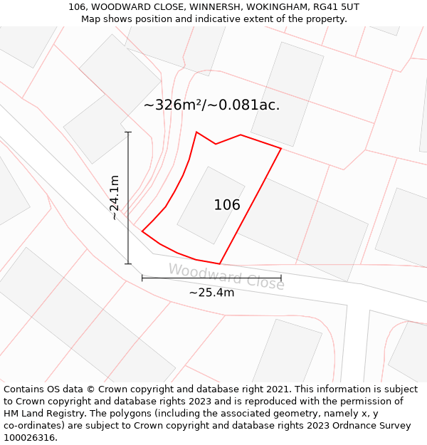 106, WOODWARD CLOSE, WINNERSH, WOKINGHAM, RG41 5UT: Plot and title map