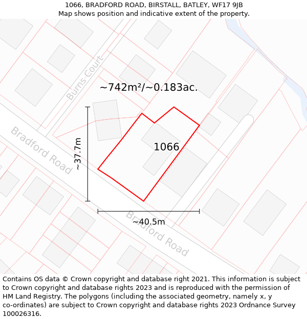 1066, BRADFORD ROAD, BIRSTALL, BATLEY, WF17 9JB: Plot and title map