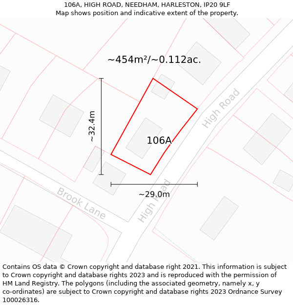 106A, HIGH ROAD, NEEDHAM, HARLESTON, IP20 9LF: Plot and title map