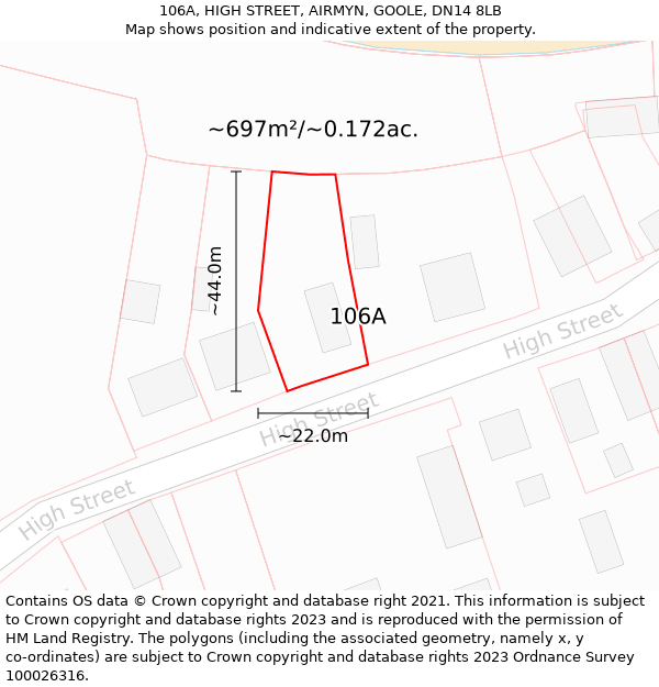 106A, HIGH STREET, AIRMYN, GOOLE, DN14 8LB: Plot and title map