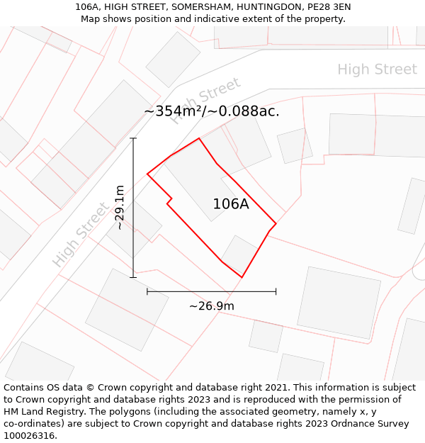 106A, HIGH STREET, SOMERSHAM, HUNTINGDON, PE28 3EN: Plot and title map