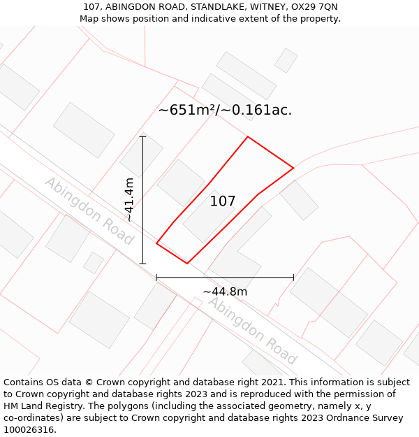 107, ABINGDON ROAD, STANDLAKE, WITNEY, OX29 7QN: Plot and title map